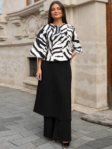 French Retro White Animal Print Zebra Puff Sleeve Short Jacket,Elegant Metal Button Fall Winter Top Day Party,Chic Versatile Commuting Street Style - Multicolor - View 1