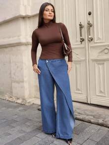 SOLID MOCK NECK LONG SLEEVE TOP - Coffee Brown - View 4