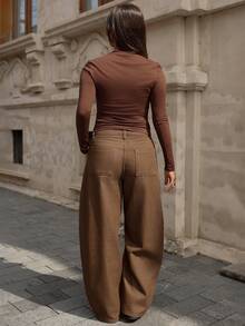 Women's Pocket Tapered Casual Streetwear Versatile Denim Jeans Everyday Dark Brown Summer - Brown - View 2