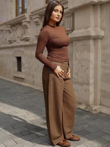 Women's Pocket Tapered Casual Streetwear Versatile Denim Jeans Everyday Dark Brown Summer - Brown - View 3