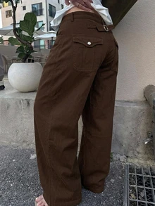 Dazy Plus Plus Size Women's Colorblock Contrast Stitch Loose Curved Leg Casual Streetwear Spring Autumn New Denim Jeans - Brown - View 6