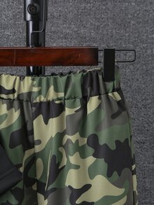 SHEIN Tween Boys' Camouflage Cargo Long Pants And Patch Pocket Top 2pcs/Set, School, Campus, College - Army Green - View 3