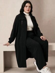 Graceveil Elegant Solid Color Zipper Long Sleeve Outerwear Autumn/Winter Women's Arabic Clothing Set Fall - Black - View 8