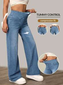 Flexra Women's High Waist Pockets Wide Leg Loose Casual Versatile Jeans - Light Wash - View 2