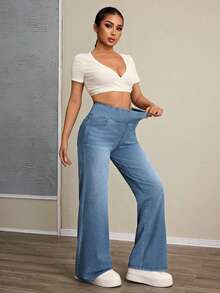 Flexra Women's High Waist Pockets Wide Leg Loose Casual Versatile Jeans - Light Wash - View 6