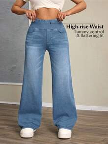 Flexra Women's High Waist Pockets Wide Leg Loose Casual Versatile Jeans - Light Wash - View 8