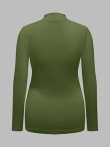 Modmama 3Packs Maternity Elegant Mock Neck Top,Long Sleeve Ruched Fleece Compression T-Shirt For Women,Black And White,Autumn,Smart Casual,Everyday,Solid Tops - Army Green - View 8