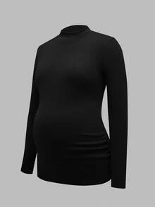 Modmama 3Packs Maternity Elegant Mock Neck Top,Long Sleeve Ruched Fleece Compression T-Shirt For Women,Black And White,Autumn,Smart Casual,Everyday,Solid Tops - Army Green - View 9