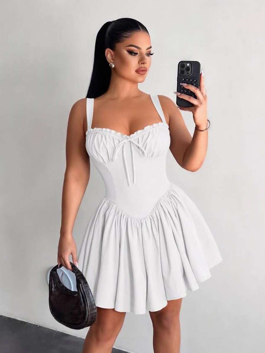 SHEIN SXY Prom Dress;Summer;Princess Style Red Ballerina Tutu Dress For Birthday/Date/Party, With Built-In Crinoline (Non-Removable)Wedding Guest Dress Women - White - View 1