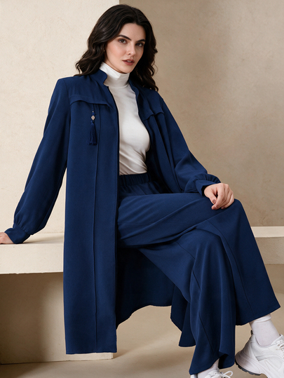 Graceveil Fitted Elegant Solid Color Zipper Long Sleeve Outerwear Arabic Style Women Outfit, Autumn/Winter