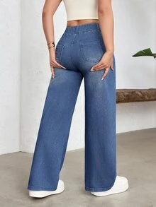Flexra Plus Size Women's All Season Stretch Casual Simple Knit Denim Jeans Vacation Light Blue Summer Dates Brunch - Medium Wash - View 2