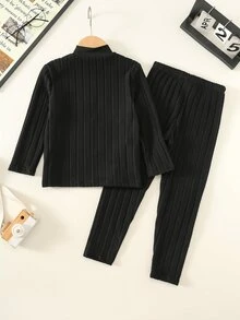 SHEIN 兒童 2 件組 青少年男孩/小男孩休閒配色保暖領長袖上衣與長褲內衣套裝 生日禮物 - 彩色 - 查看 7
