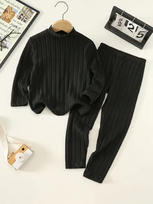 SHEIN 兒童 2 件組 青少年男孩/小男孩休閒配色保暖領長袖上衣與長褲內衣套裝 生日禮物 - 彩色 - 查看 5
