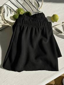 Comfortcana Plus Size Solid Color Elastic Waist Loose Casual Shorts, Versatile For Spring/Summer - Black - View 5