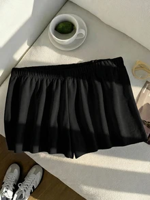 Comfortcana Plus Size Solid Color Elastic Waist Loose Casual Shorts, Versatile For Spring/Summer - Black - View 10