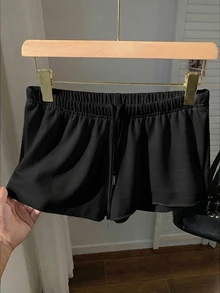 Comfortcana Plus Size Solid Color Elastic Waist Loose Casual Shorts, Versatile For Spring/Summer - Black - View 3