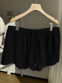 Comfortcana Plus Size Solid Color Elastic Waist Loose Casual Shorts, Versatile For Spring/Summer - Black - View 6