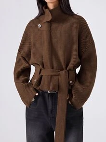 LYSMO Women Cardigans - Chocolate Brown - View 4