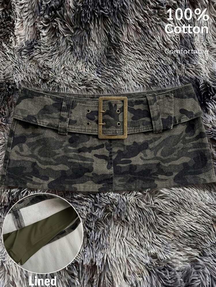 Attitoon Women's Casual 90s 2000s Retro Ultra Low Waist Mini Skirt, Camouflage Fabric, 100 Cotton, Y2K Outfit, Autumn Clothing, Summer, Christmas, New Year - Multicolor - View 5