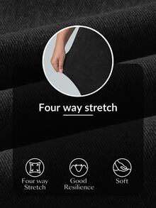 Flexra Pantalones vaqueros casuales de color liso talla grande, adecuados para el verano - Negro - Ver 4
