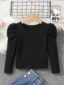 Emery Rose Kids Emery Rose Kids 女童素色百褶休閒日常長袖T恤 - 黑色 - 查看 7