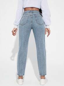 EMERY ROSE High Waist Straight Leg Jeans - Light Wash - View 2