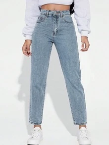 EMERY ROSE High Waist Straight Leg Jeans - Light Wash - View 3
