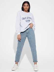 EMERY ROSE High Waist Straight Leg Jeans - Light Wash - View 7
