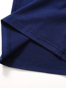 SHEIN Teen Girls' Contrast Color Polo Collar Fitted Short Sleeve Top & Waist Ruched Skirt 2 Pieces Set, Navy Blue & White, Spring/Summer - Royal Blue - View 7