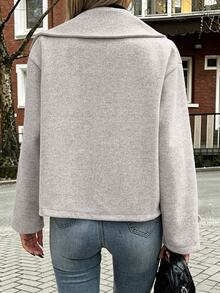 Selianne Women's Large Lapel Decorative Button Long Sleeve Wool Blend - Light Grey - View 2