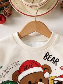 Baby Boy Crew Neck Casual Pullover Sweatshirt, Classic Christmas Pattern Print, Christmas Three Cute Bears Pattern Print, Christmas Gift Pattern Print, Suitable For Christmas - Multicolor - View 5