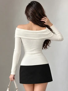 Modelyn Áo len nữ trễ vai cao cấp tay dài mùa thu/đông - Màu be - Xem 2
