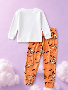 SHEIN X Care Bears Young Girl Halloween Bear Print Pajamas Set - Burnt Orange - View 7