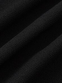 GlowEve CURVE Plus Size Women's Autumn/Winter Minimalist Daily Versatile Commute Business Style Houndstooth Print Patchwork Button Detail Wide Leg Long Pants - Black - View 5