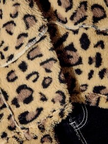 SHEIN ICON Women's Plus Size Leopard Print Flannel Hooded Sweatshirt Winter - Brown - View 15