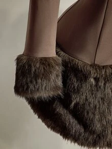 SHEIN ICON Women's Plus Size Off-Shoulder Faux Fur Dress - Brown - View 6