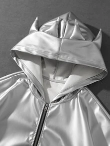 ROMWE MEN Men's Pioneer Silver Reflective Laser Zip-Up Hooded Sweatshirt - Silver - View 2
