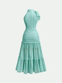 Skyraze Women's Elegant Solid Color Lace Halter Dress, Summer - Mint Green - View 4