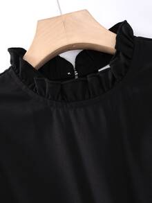 SHEIN Tween Girls Black Pleated Long Sleeve Dress Gothic Modest Elegant Halloween Mock Neck Belted Midi A Line Flounce Cuff Fall Winter School Formal Party - Black - View 4