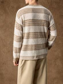 Formmaro Men's Striped Colorblock Casual Daily Wear Long Sleeve Sweater, Old Money - Multicolor - View 3