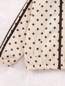 SHEIN Young Girls 4-7Y Polka Dot Print Stand Collar Zip Up Jacket & Joggers 2pcs Set, Retro Sporty Spring Fall Outfits For Daily School - Apricot - View 6