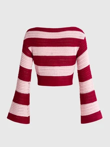 Sweetness Autumn/Winter Sweet Kawaii Heart-Shaped Hollow Crochet Pullover Short Sweater For Women - Multicolor - View 9