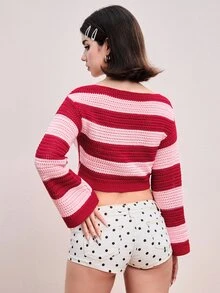 Sweetness Autumn/Winter Sweet Kawaii Heart-Shaped Hollow Crochet Pullover Short Sweater For Women - Multicolor - View 5
