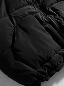 ROMWE MEN Street Life Men's Streetwear Loose Padded Coat - Black - View 6