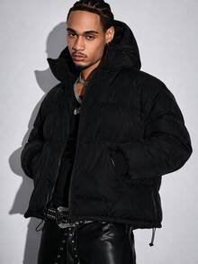 ROMWE MEN Street Life Men's Streetwear Loose Padded Coat - Black - View 1