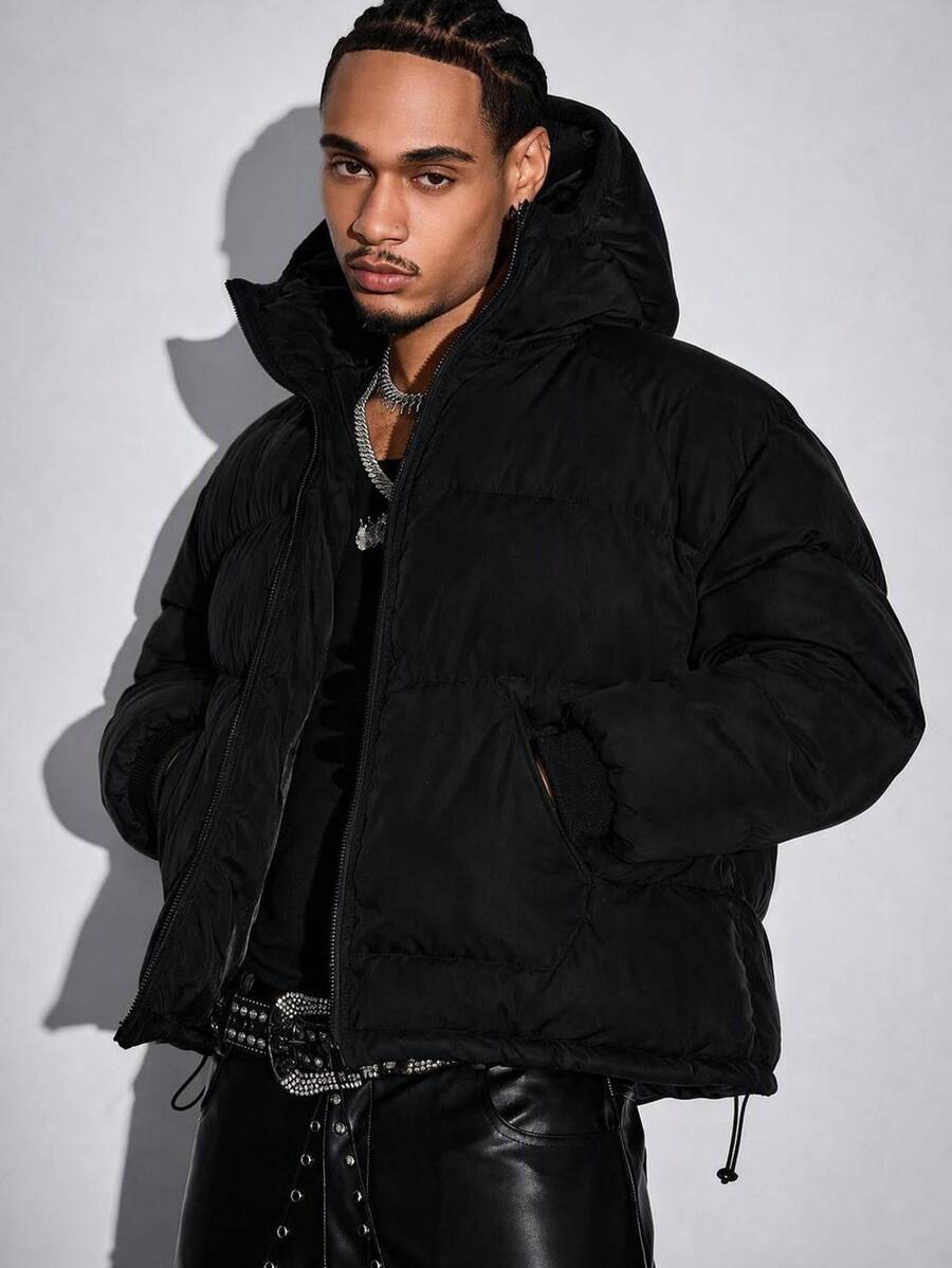 ROMWE MEN Street Life Men's Streetwear Loose Padded Coat - Black - View 1