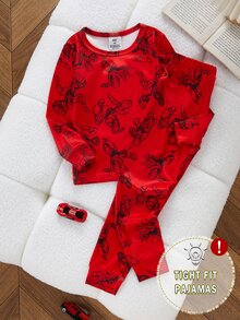 Bộ 2 món áo dài tay ôm sát và quần cho bé trai, in mặt nạ siêu anh hùng, chất vải mềm mại thoải mái, quà tặng hoàn hảo cho bé trai - Đỏ - Xem 6