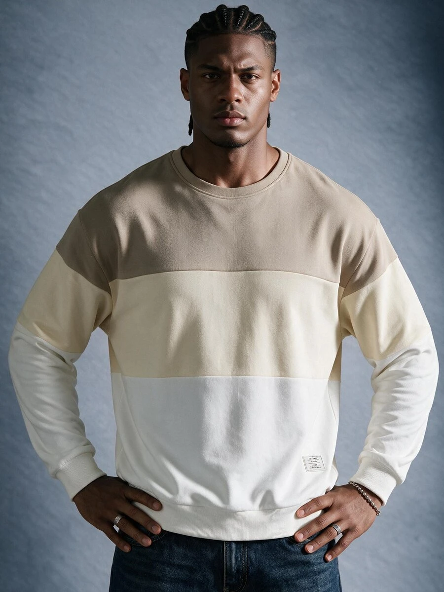 AXEPEAK Men's Casual Plus Size Colorblock Patchwork Pullover Sweatshirt Halloween Winter Party Autumn