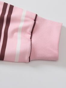 SHEIN 粉色圖案青少年女孩休閒可愛街頭風開學條紋秋季第六年級遊輪抓絨舞會海灘畢業假期衛衣 - 彩色 - 查看 8