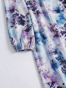 Mulvari 女款優雅端莊休閒通勤正式家庭之夜白色阿拉伯風洋裝，秋季時裝週辦公穿搭 - 藍色 - 查看 6
